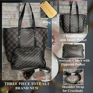 Steve Madden Logo 3-Piece Set Tote Black/Black
